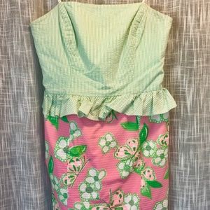 Lilly Pulitzer Strapless Searsucker Peplum Dress
